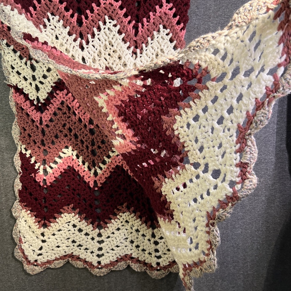 Vintage Afghan Blanket Handmade Crochet Maroon Pink Mauve Soft 62" x 43" apx - Picture 2 of 8
